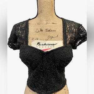 Vintage Fashion Fantasy Cropped Lace Zip-Front Bustier Size L - NWT